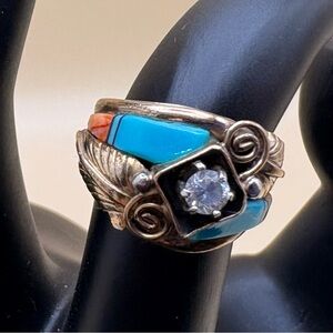 Vintage Native American CZ Ring SS & 12KGF. Size 5.5.
